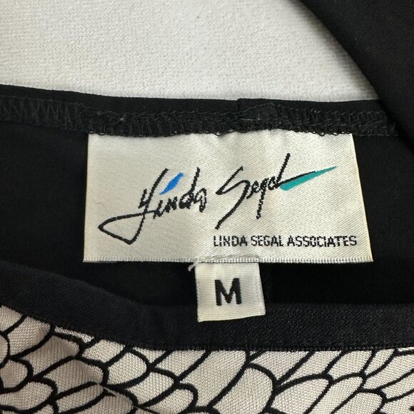 Linda Segal Black & Beige Abstract Print Top With Keyhole Detail Size Medium - Picture 3 of 5